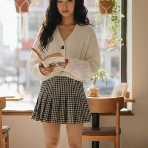 Black And White Micro Plaid Pleated Mini Skirt Large Academia Clueless